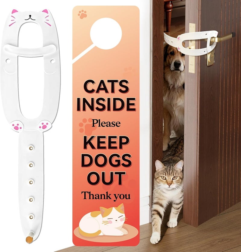 TGIOW Cat Door Latch, Door Prop for Cats to Keep Dogs Out of Litter Box and Food, Preventing Hand Pinching, Cat Door Stopper with 6 Adjustable Straps 2.5-6.5" Wide, Including Door Plate, White, 1Pc - Image 1